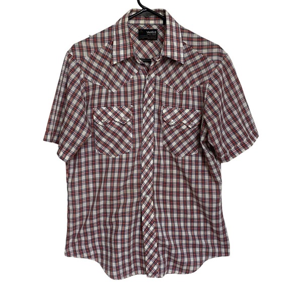 Vintage 80s Van Cort Pearl Button Western Rockabilly Shirt Plaid Lightweight S/S - Picture 1 of 8